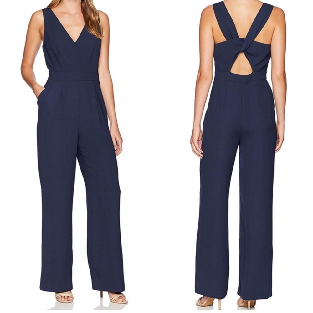 Eliza J Cutout Back Jumpsuit Navy Blue